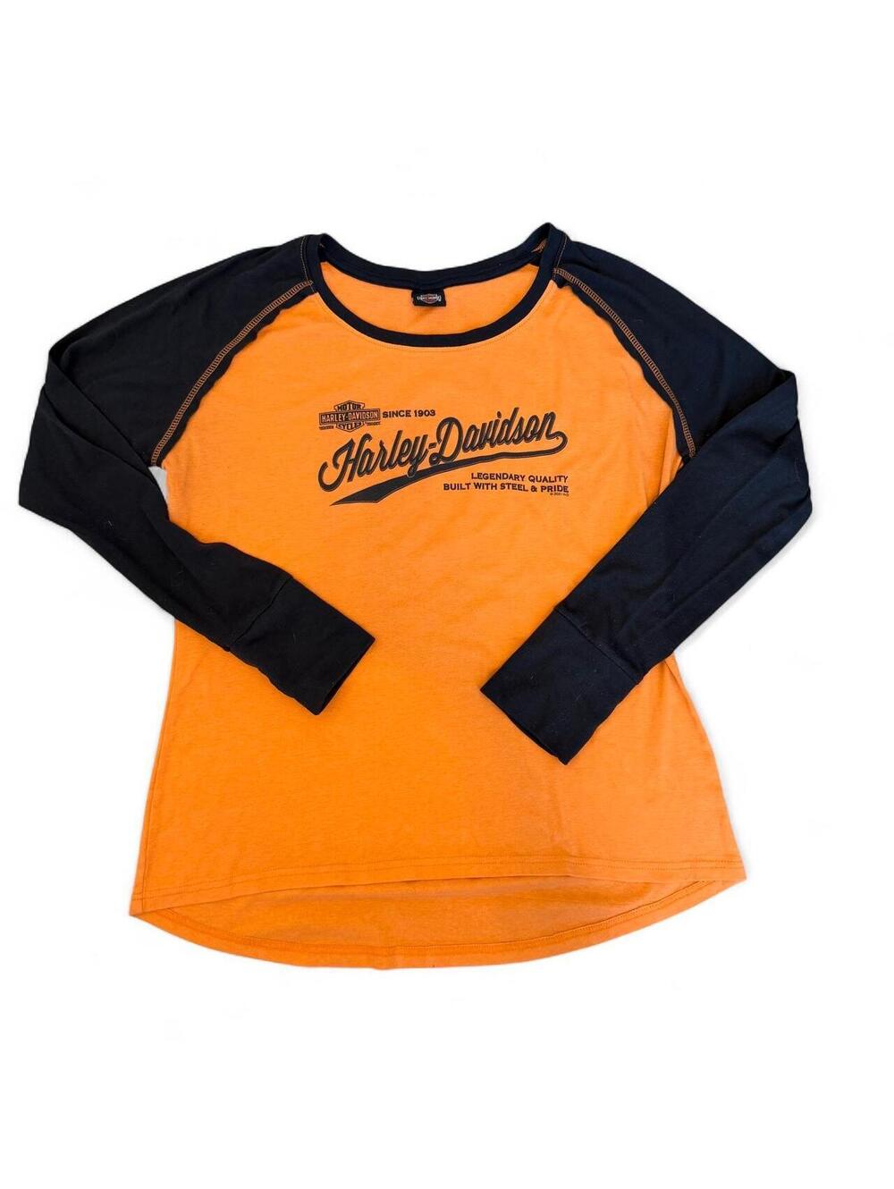 Grungy Harley Davidson Orange and Black Baseball Tee